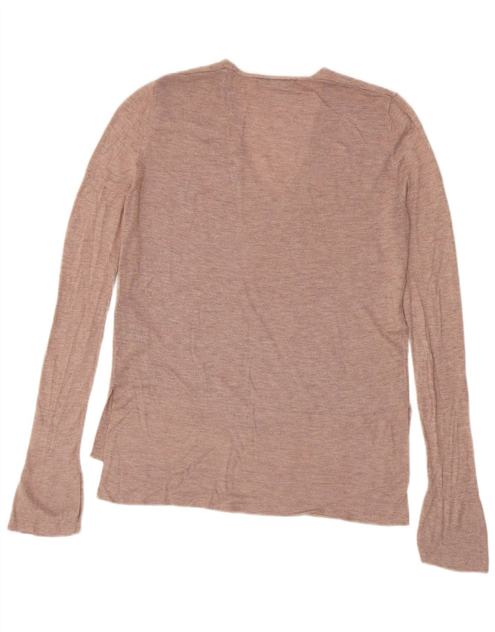 ZARA Damen Langer, übergroßer Pullover mit V-Ausschnitt, Gr. 6, XS, braune Viskose