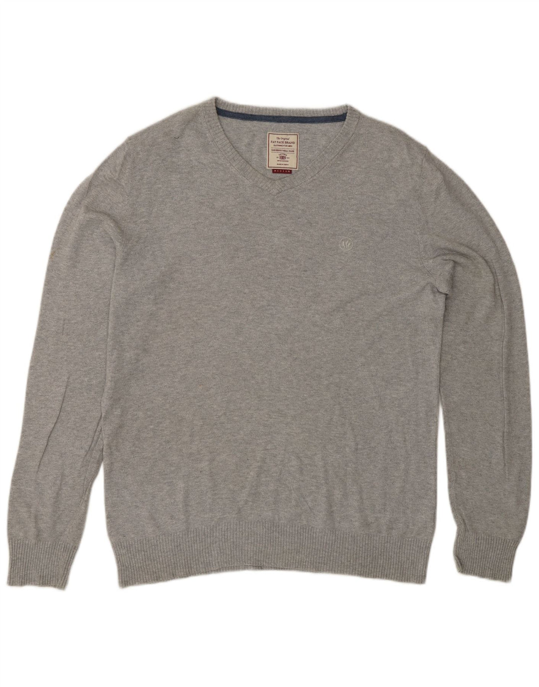 Fat Face Herren-Pullover mit V-Ausschnitt aus mittelgrauer Baumwolle