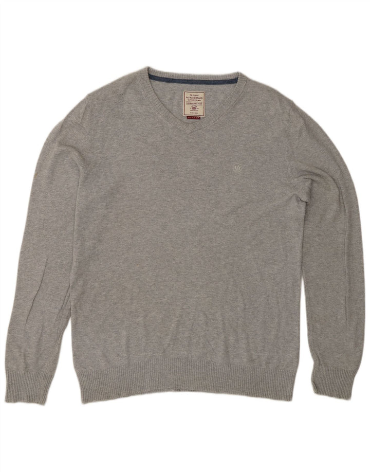 Fat Face Herren-Pullover mit V-Ausschnitt aus mittelgrauer Baumwolle