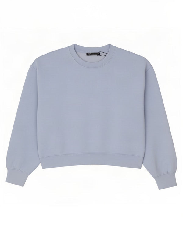 Zara Damen Crop Oversized Sweatshirt Pullover UK 10 Small Blau Polyester
