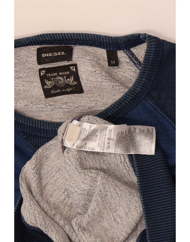 Diesel Herren-Sweatshirt-Pullover aus mittelblauer Colourblock-Baumwolle