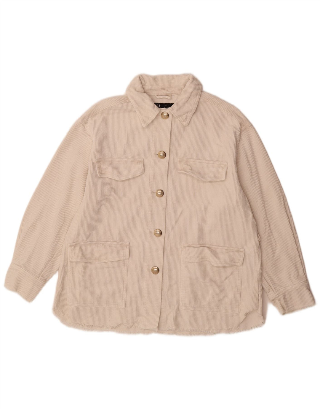 Übergroße Cordjacke von Zara für Damen, UK 10, Größe S, cremefarbene Baumwolle