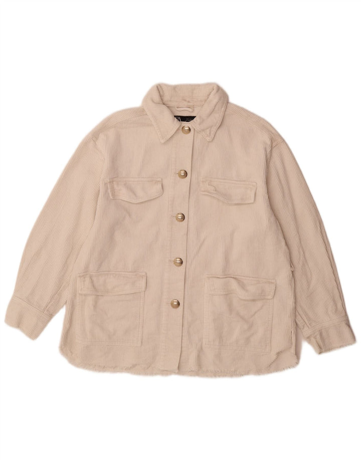 Übergroße Cordjacke von Zara für Damen, UK 10, Größe S, cremefarbene Baumwolle