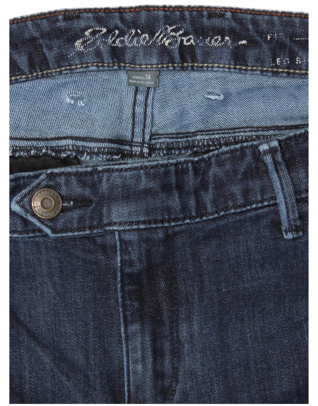 EDDIE BAUER Damen Curvy Straight Jeans US 14 XL W36 L28 Marineblaue Baumwolle