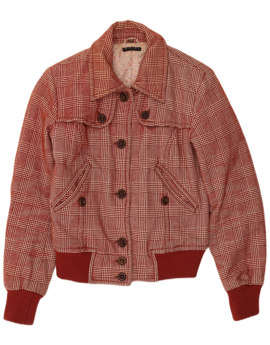 Sisley Damen Bomberjacke UK 6 XS Burgunderrote Hahnentrittwolle