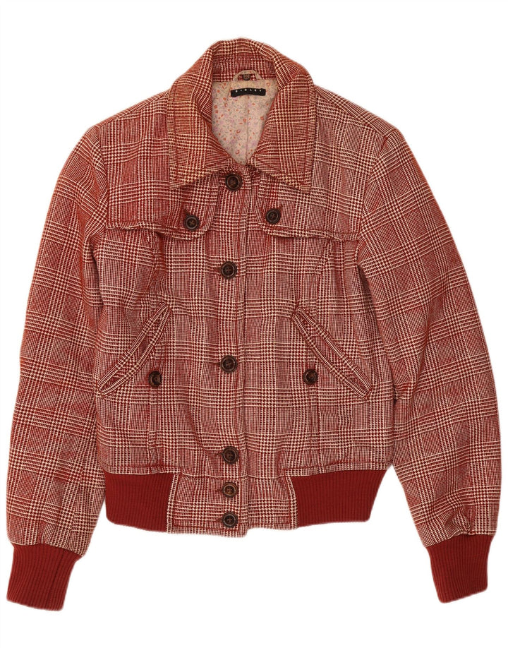 Sisley Damen Bomberjacke UK 6 XS Burgunderrote Hahnentrittwolle