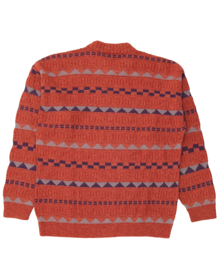 Peter Mass Herren-Pullover mit Rundhalsausschnitt, IT 52, große orangefarbene geometrische Wolle