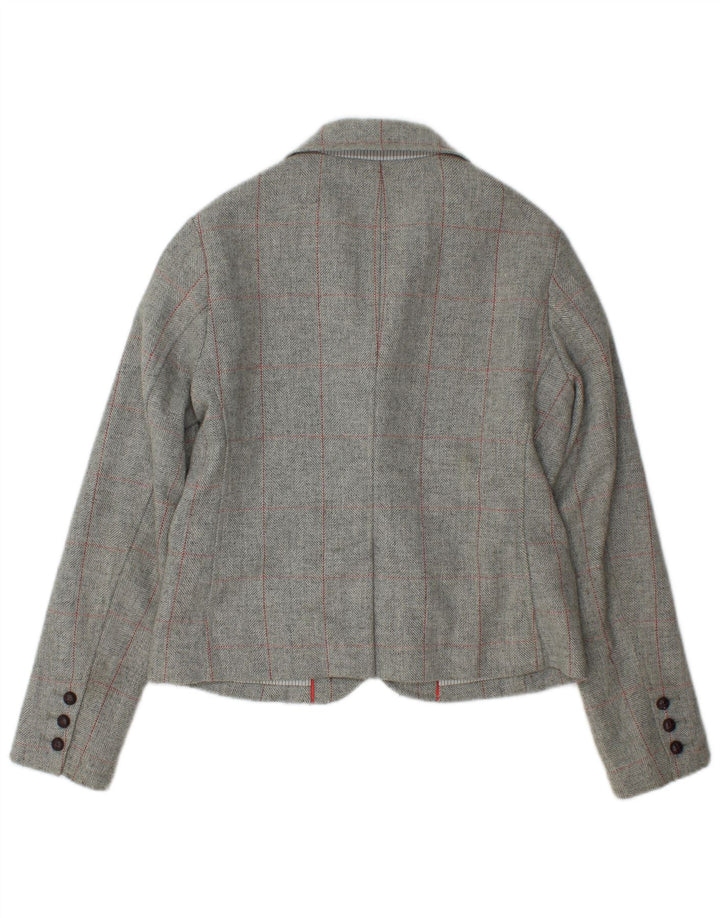 Gap Damen-Blazerjacke mit 3 Knöpfen, UK 12, mittelgrau karierte Wolle