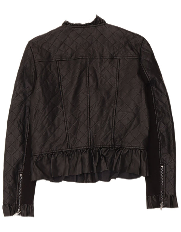 French Connection Damen Kunstleder-Steppjacke UK 10 Small Schwarz