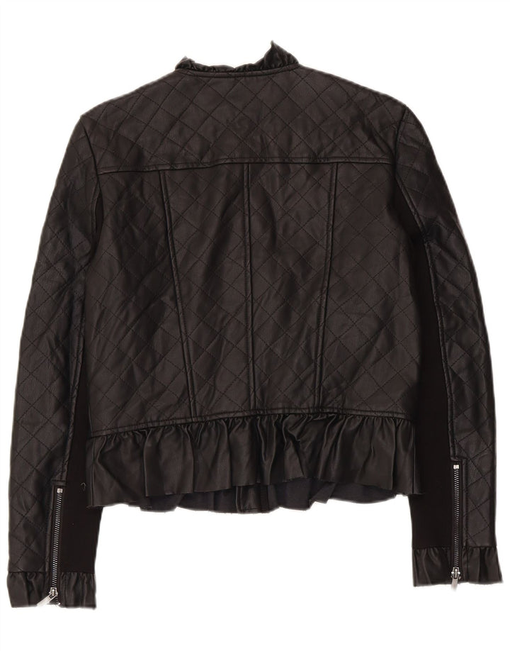 French Connection Damen Kunstleder-Steppjacke UK 10 Small Schwarz