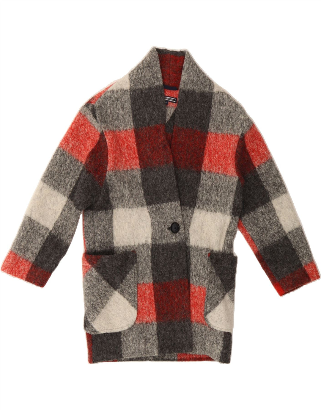 TOMMY HILFIGER Girls Knit Overcoat 7-8 Years Grey Plaid Wool Vintage Tommy Hilfiger and Second-Hand Tommy Hilfiger from Messina Hembry 