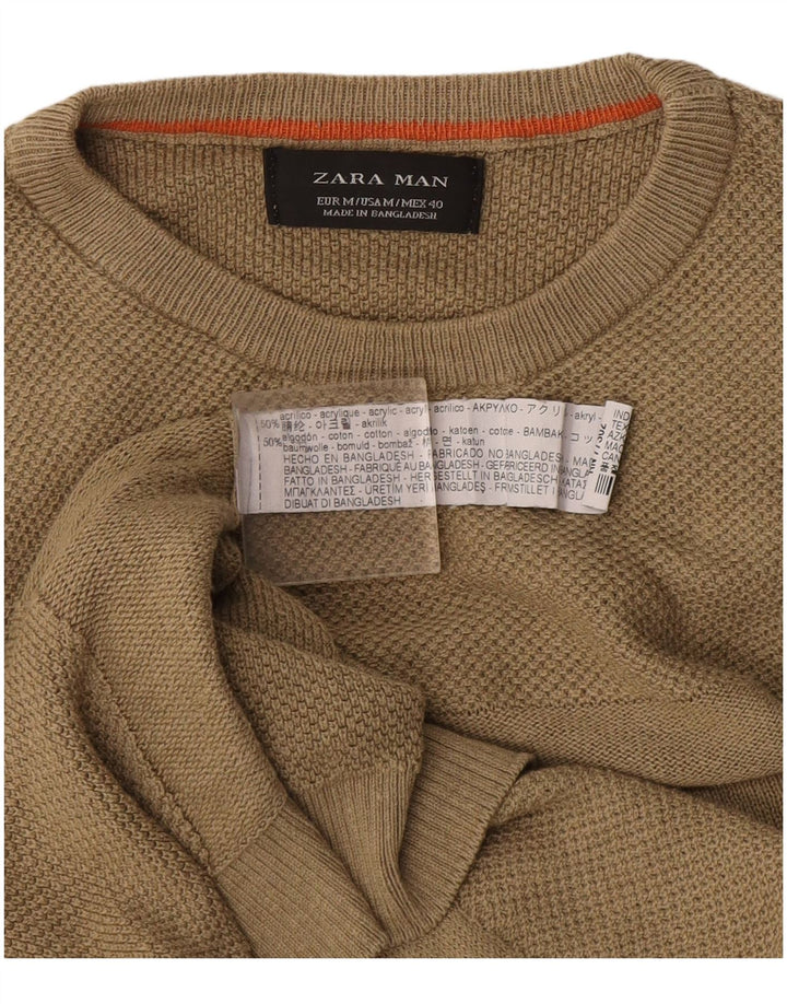 Zara Herren-Pullover mit Rundhalsausschnitt, mittelgroßes Khaki-Acryl
