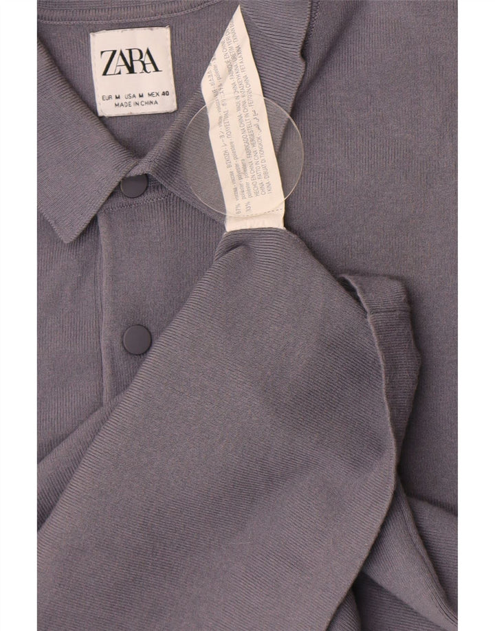 Zara Herren Kurzarm-Polo-Pullover aus mittelgrauer Viskose