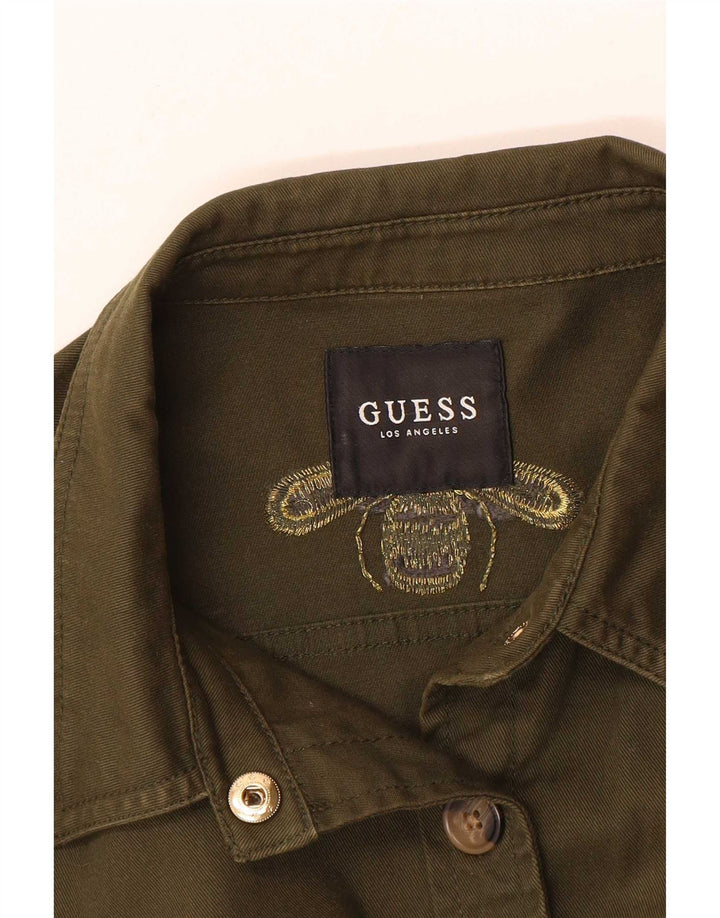 Guess Damen-Militärjacke mit Grafik, UK 12, mittleres Khaki mit Blumenmuster