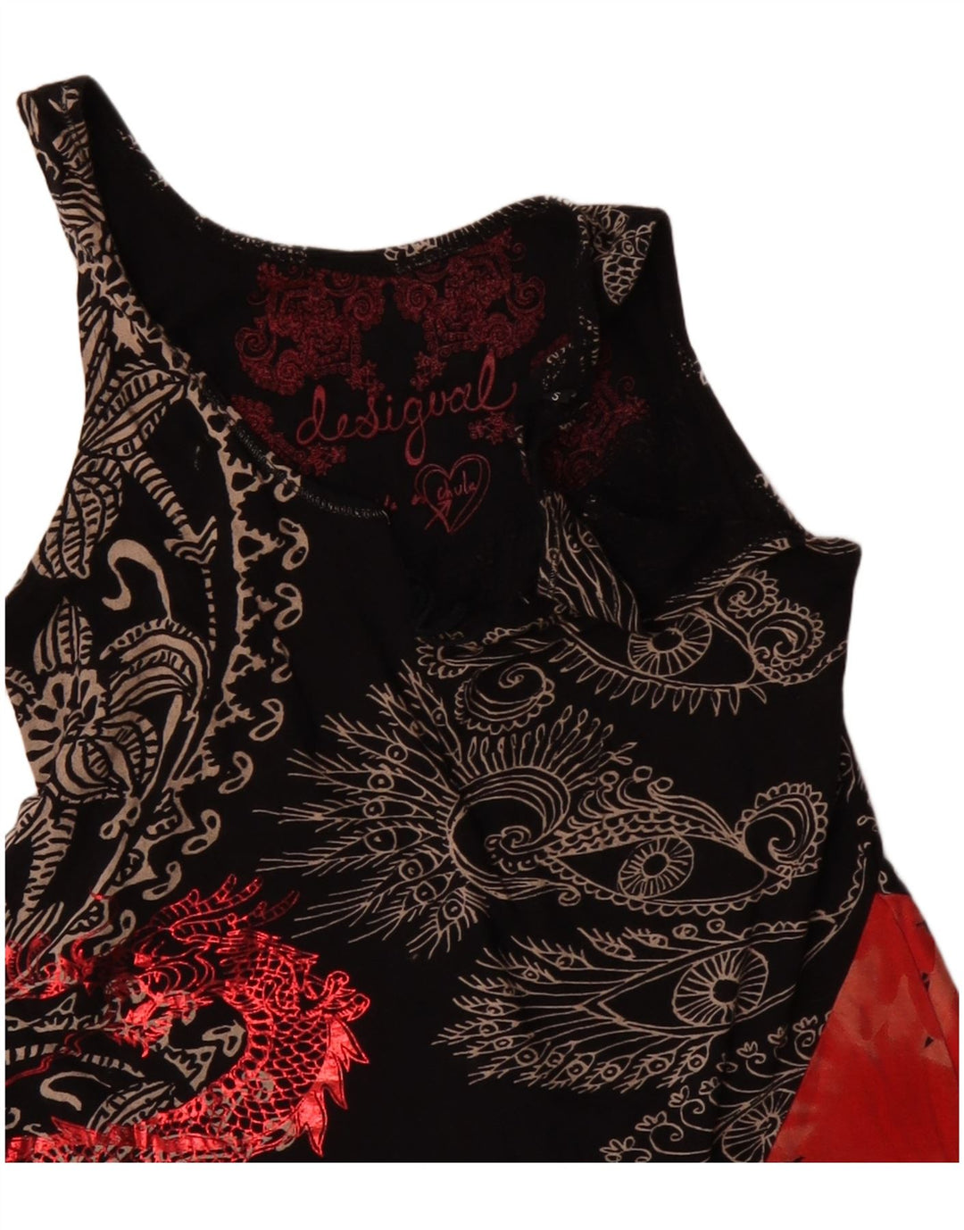 DESIGUAL Damen ärmelloses asymmetrisches Tunika-Oberteil UK 10 Small Black Floral