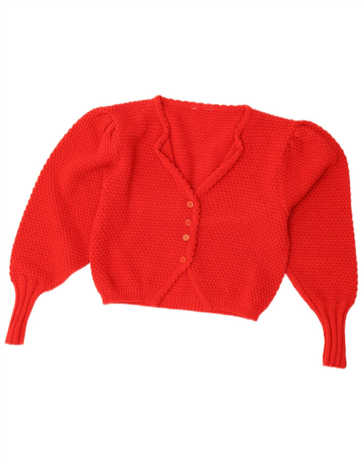 Vintage Damen Crop Cardigan Pullover UK 12 Mittelrot