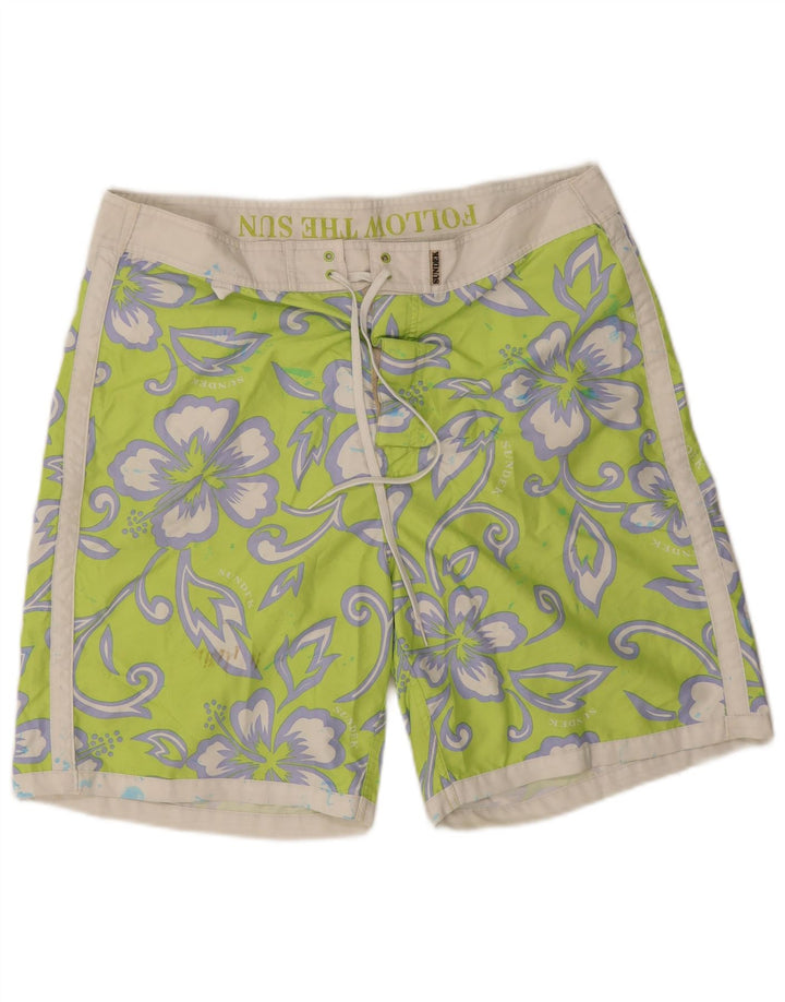 Sundek Herren-Badeshorts XL, grünes Blumenmuster, Polyester