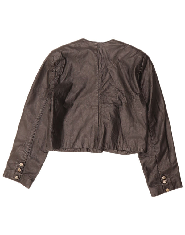 VINTAGE Damen-Bolerojacke in Übergröße aus Leder, EU 36, kleines schwarzes Leder