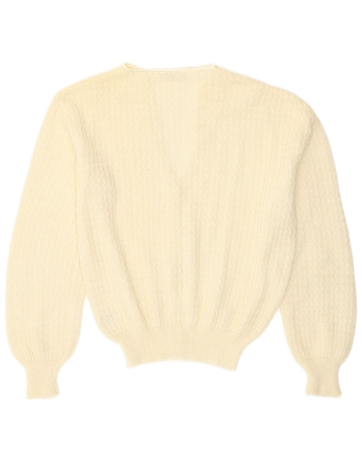 Vintage Damen Cardigan Pullover UK 16 Große cremefarbene Wolle
