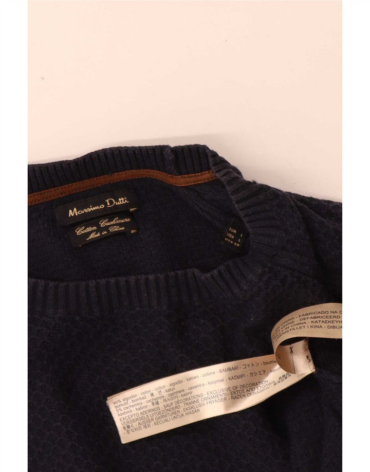 Massimo Dutti Herren-Pullover mit U-Boot-Ausschnitt, groß, marineblaue Baumwolle