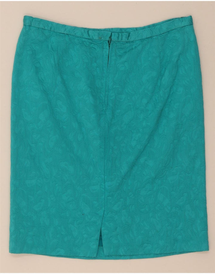 Vintage Damen Abstraktes 4-Knopf-2-teiliges Rock-Set UK 14 Medium Türkis