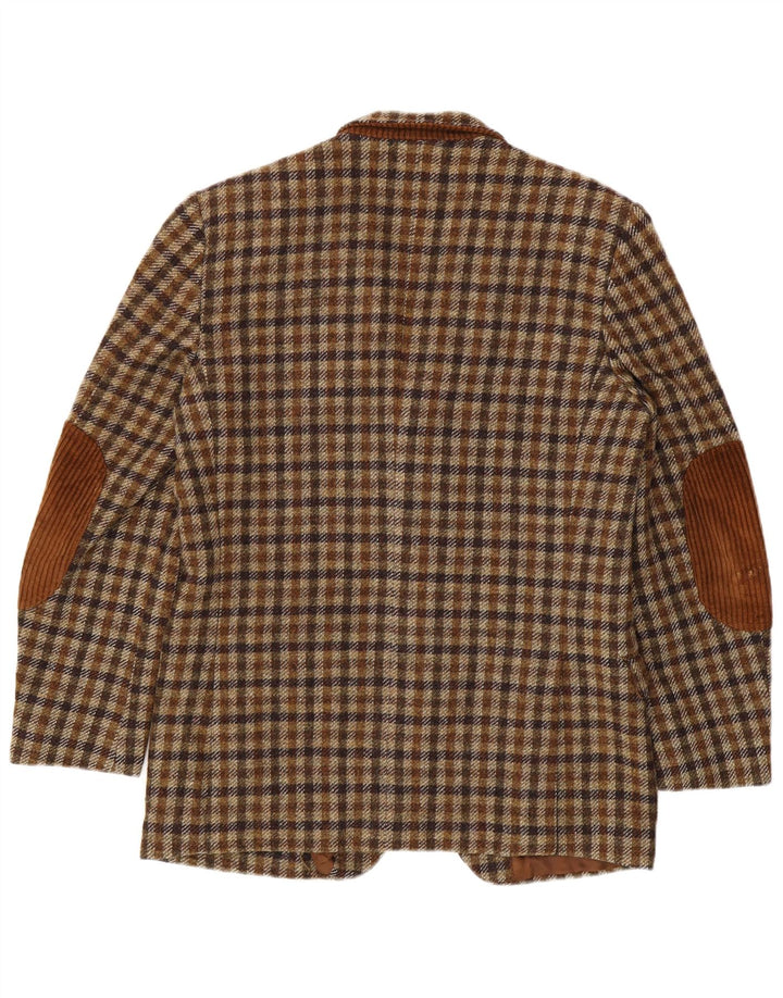 Egon Von Furstenberg Herren 3-Knopf-Blazerjacke EU 50 Großer brauner Gingham