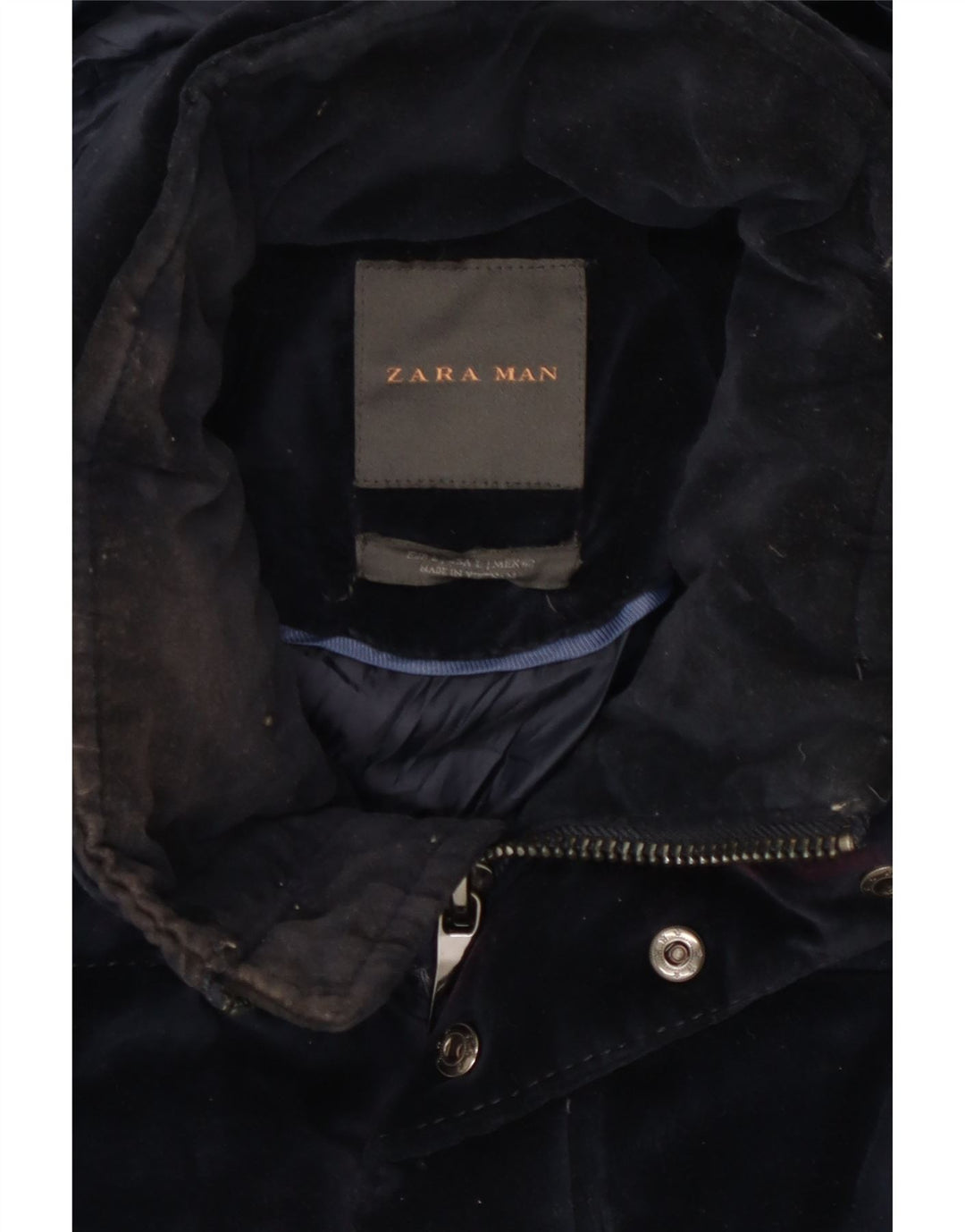 Zara Herren-Jacke mit Kapuze, gepolstert, Größe 40, Marineblau, Polyester