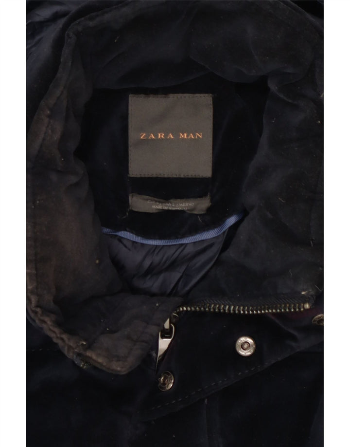 Zara Herren-Jacke mit Kapuze, gepolstert, Größe 40, Marineblau, Polyester