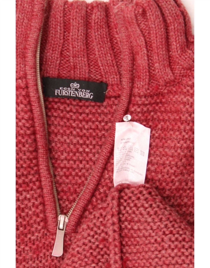 Egon Von Furstenberg Herren-Pullover mit Reißverschluss am Hals, große rote Wolle