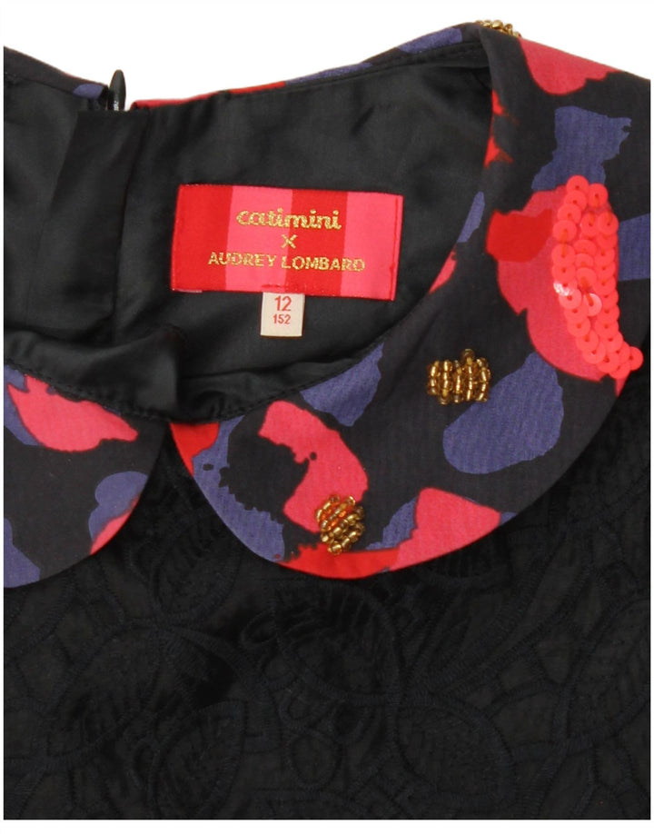 Catimini Basic-Kleid für Mädchen, 11–12 Jahre, schwarzes Blumenmuster, Polyester