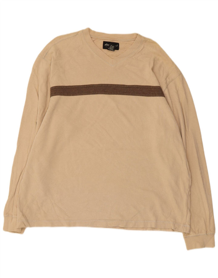 EDDIE BAUER Herren-Top, langärmelig, groß, beige, gestreift, Baumwolle
