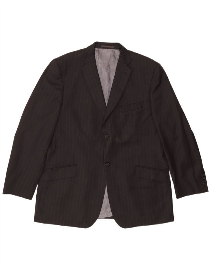 Ted Baker Herren-Blazer mit 2 Knöpfen, UK 46 3XL, schwarze Nadelstreifenwolle