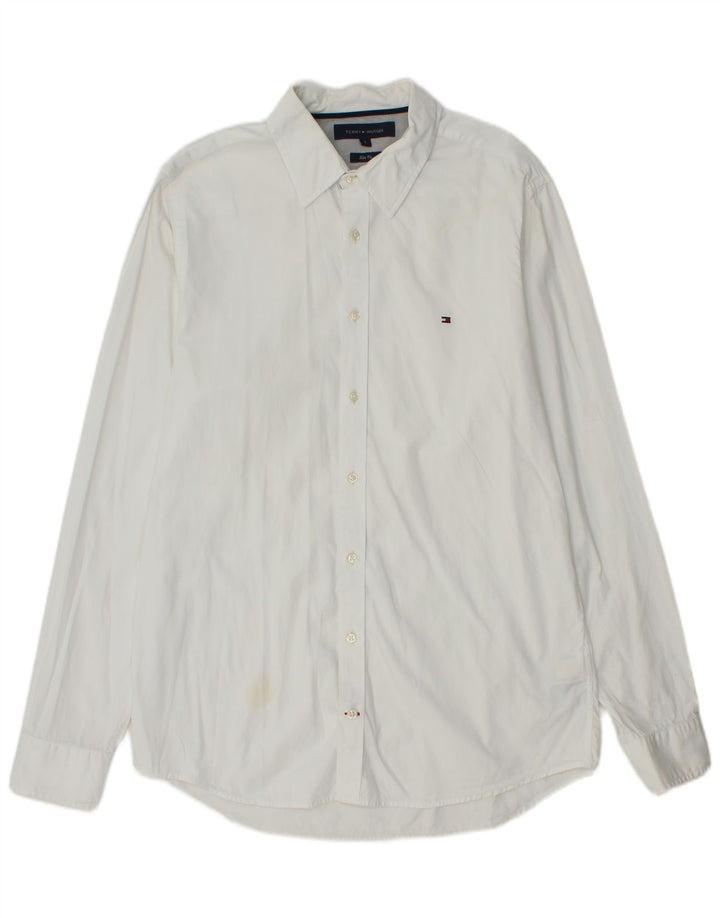 Tommy Hilfiger Herren-Slim-Fit-Hemd, groß, aus weißer Baumwolle