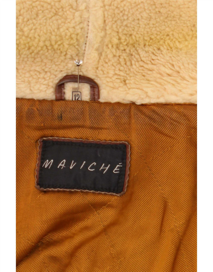 Übergroßer Damen-Ledermantel von Maviche, UK 12, mittelbraun, Farbblock