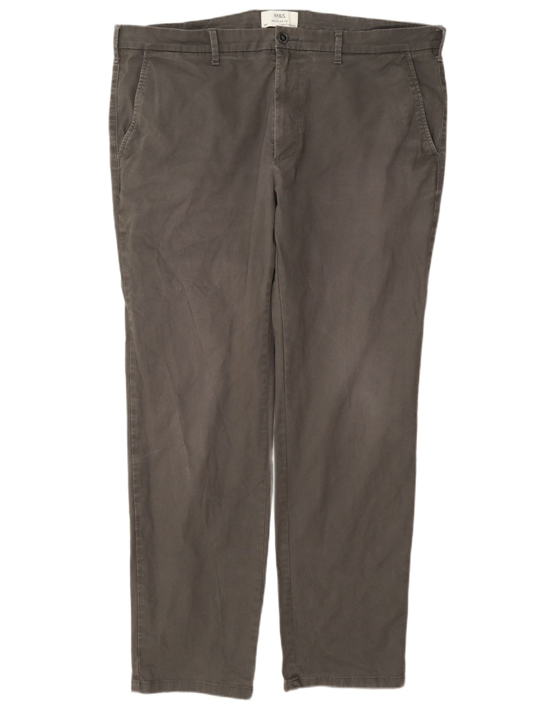 Marks & Spencer Herren-Chinohose mit normaler Passform, W40 L33, graue Baumwolle
