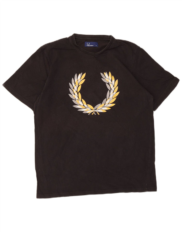 Fred Perry Herren Grafik-T-Shirt-Oberteil aus mittelschwarzer Baumwolle