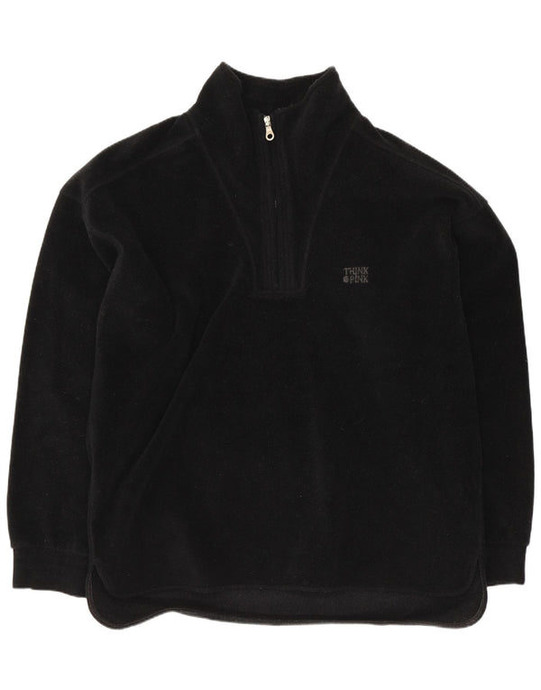 Think Pink Herren-Fleecepullover mit grafischem Reißverschluss und Reißverschluss, Größe L, aus schwarzem Polyester