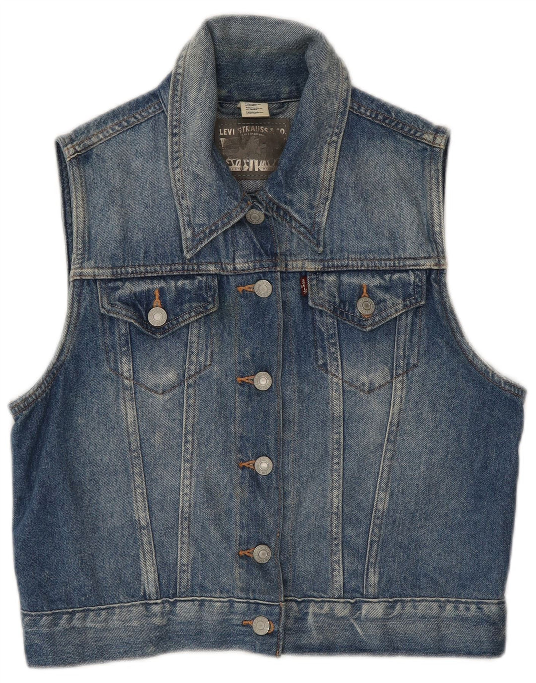 Levi's Damen Crop Denim Gilet UK 12 Mittelblaue Baumwolle
