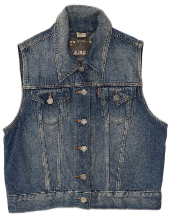 Levi's Damen Crop Denim Gilet UK 12 Mittelblaue Baumwolle