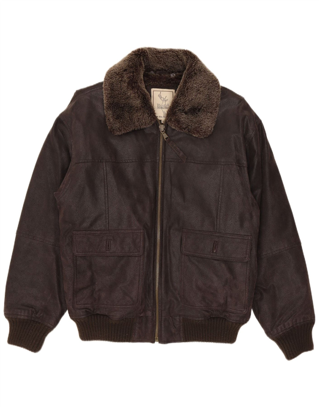 Blustaff Herren Bomber Shearling Jacke UK 38 Mittelbraunes Leder