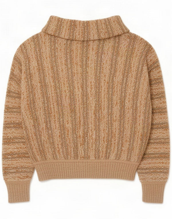 Vintage Damen Crop Rollkragenpullover Pullover UK 16 Large Beige gestreift