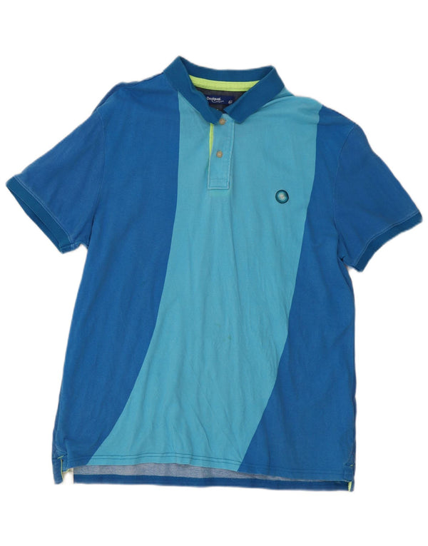 Desigual Mens Polo Shirt 2XL Blue Colourblock Cotton