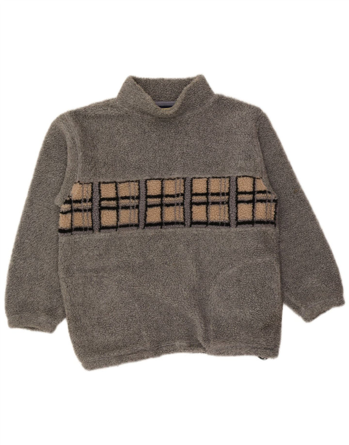 Vintage Herren Fleecepullover Mittelgrau Geometrisch