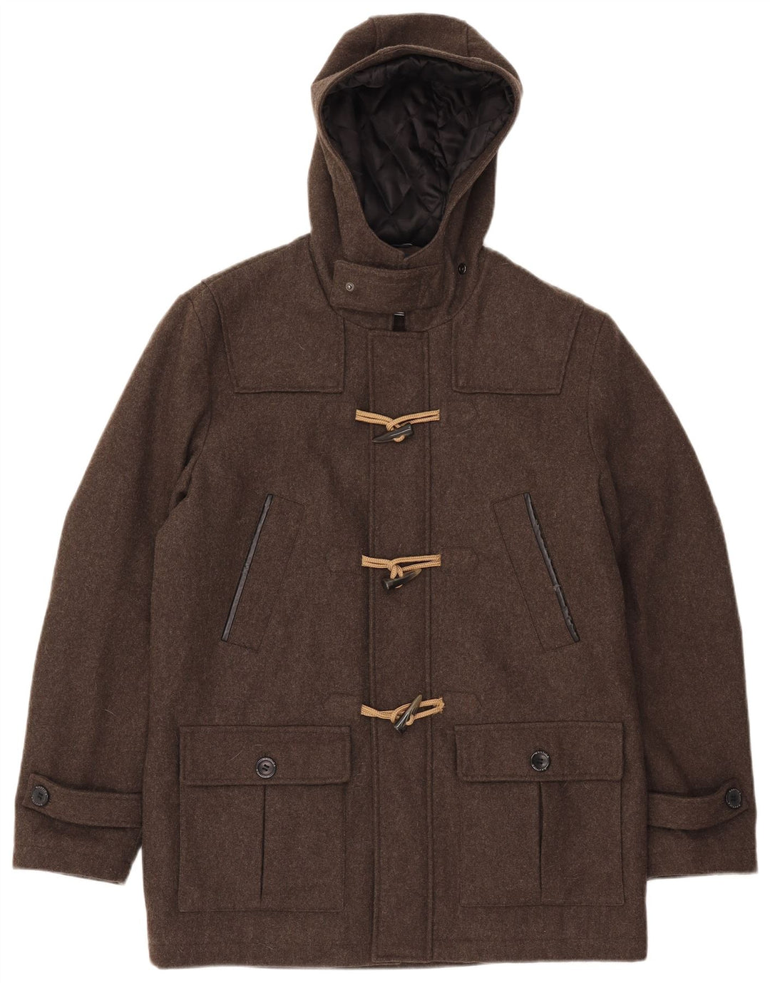 Nautica Herren-Dufflecoat mit Kapuze, UK 38, mittelbraune Wolle
