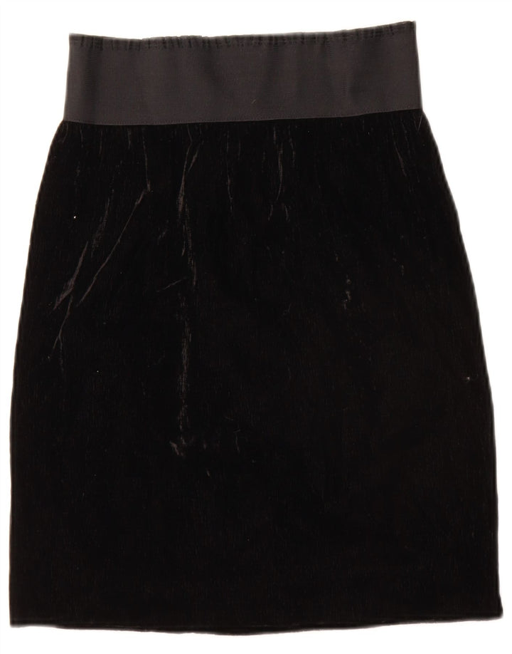 Vintage Damen-Samt-A-Linien-Rock W28 Mittelschwarz