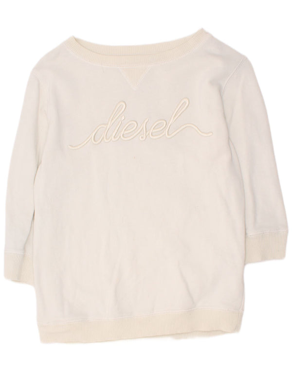 Diesel Damen Grafik-Sweatshirt mit 3/4-Ärmeln, UK 4 XS, weiße Baumwolle