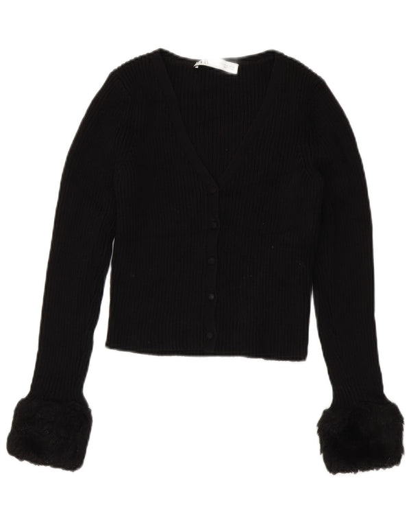 Zara Damen Crop Cardigan Pullover UK 8 Small Schwarze Viskose