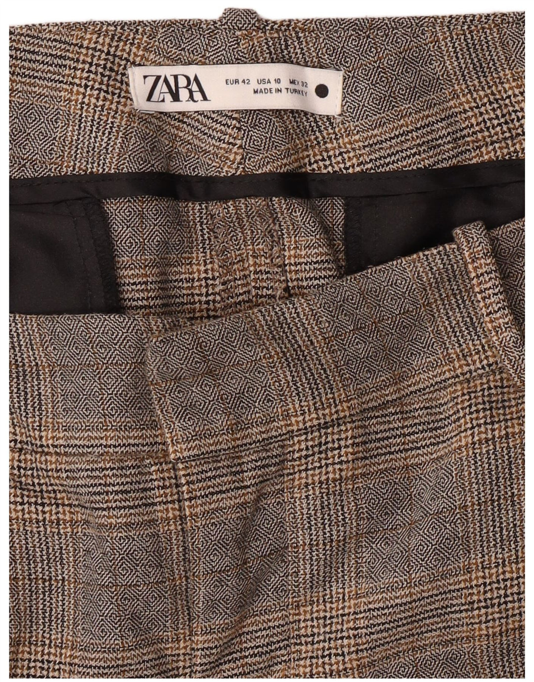 ZARA Womens Slim Fit Chino Trousers EU 42 Large W32 L27 Grey Check