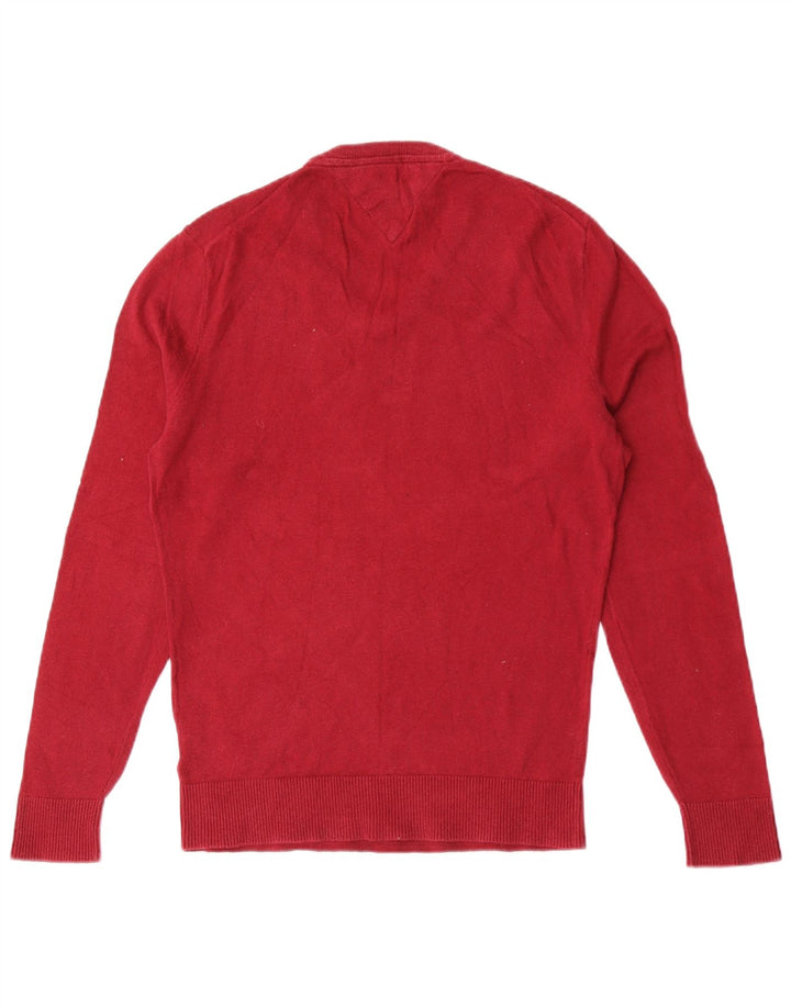 Tommy Hilfiger Herren-Pullover mit V-Ausschnitt, Größe S, rote Baumwolle
