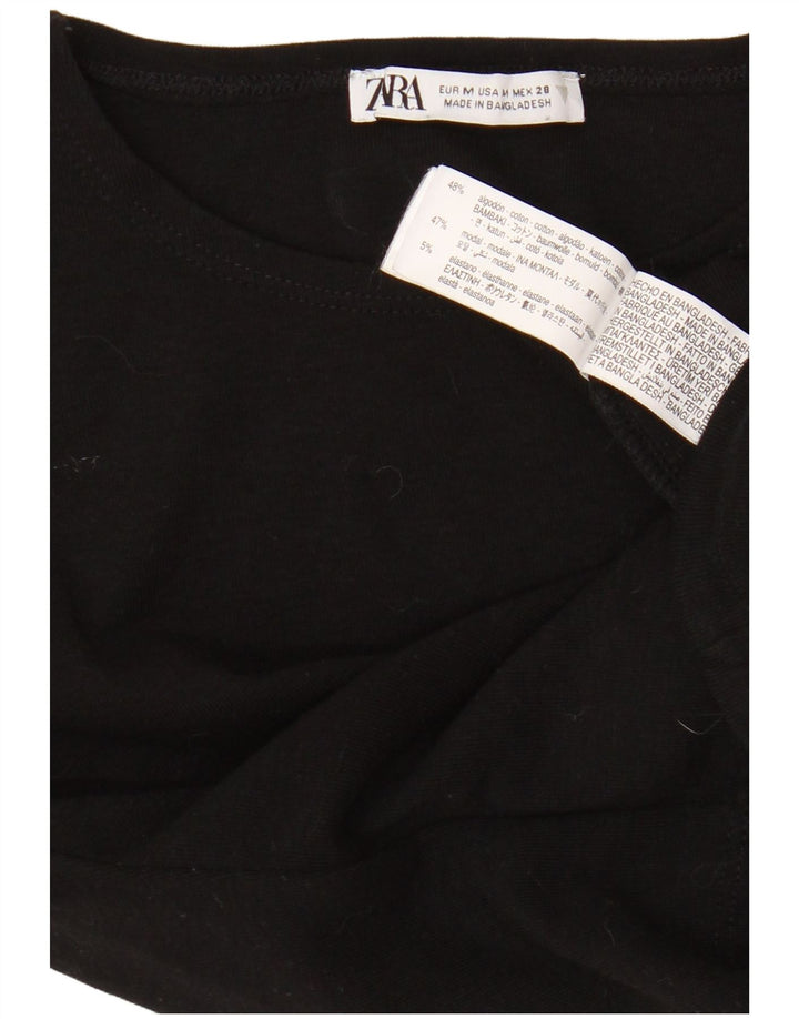 Zara Damen Crop T-Shirt Top UK 12 Medium Schwarz Baumwolle